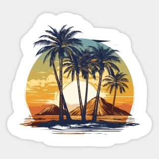 Natural background, sunset at the side of the river on palm branches Sticker